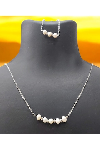 Doğal Inci Kolye Bileklik Set Gümüş