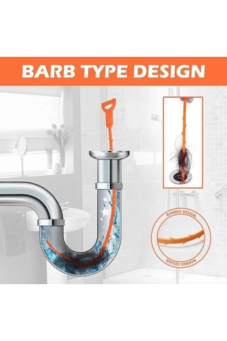 Mufunye Ev Boruları İçin Saç Ve Kirlik Temizleyici Aleti, 51 Cm Uzunluk, Esnek Plastik, 2'li Set, Derinlemesine Temizleme Portakal