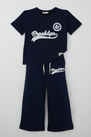 Breeze Kız Çocuk Pantolonlu Takım Brooklyn Yazı Baskılı Bağcıklı 8-14 Yaş, Lacivert
