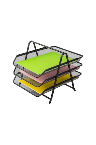 Metal-perforeli 3 Lü Evrak Rafı