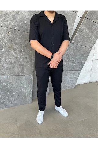 Lulikwear Erkek Baggy Pantolon ve Gömlek Takım Siyah