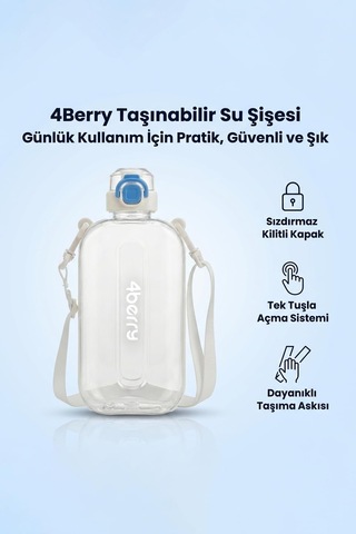 750 Ml Spor Matara Sızdırmaz Kapaklı, Tek Elle Kullanım, Askılı Taşınabilir Su Şişesi, Beyaz Diğer