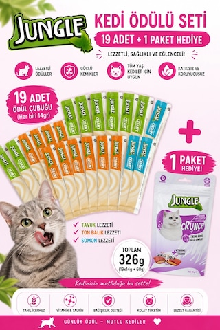 Jungle Kedi Ödülü Avantaj Seti 19'lu Creamy Stick + Crunch Strong Bones 60 Gr Tavuk Somon Ton Balıkl