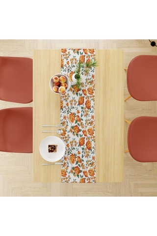 Orange Lotus Runner 140x45cm Ince Keten, Uluslararası Yıkama Ve Solmama Sertifikası Çok Renkli