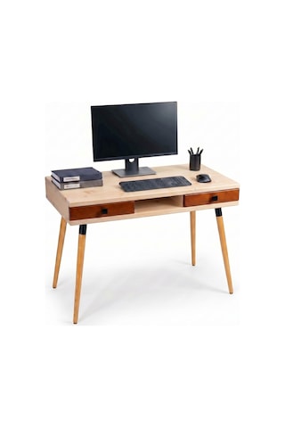 Mobenta Modest Desk: Masif Çalışma & Laptop Masası 2 Çekmece 1 Bölme - 120x60 Bz-bk Krem-bakır