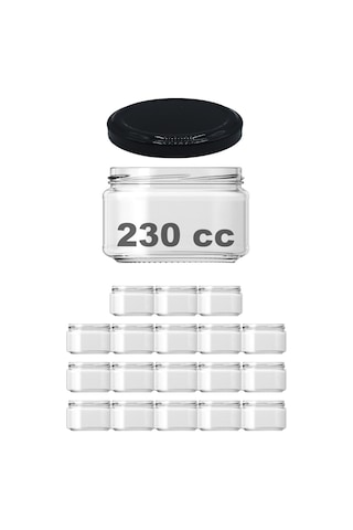 230 Ml Metal Siyah Kapaklı 230 Cc Cam Konserve Kavanoz 18 Adet
