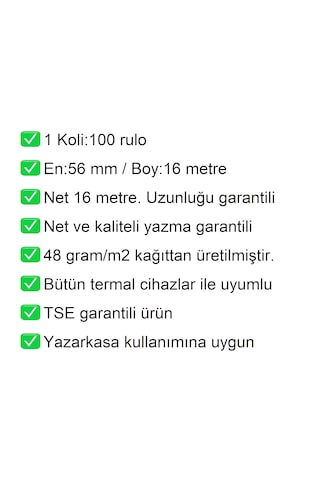56x16 Metre Termal Kredi Kartı Ve Yazarkasa Pos Rulosu 100'lü Koli