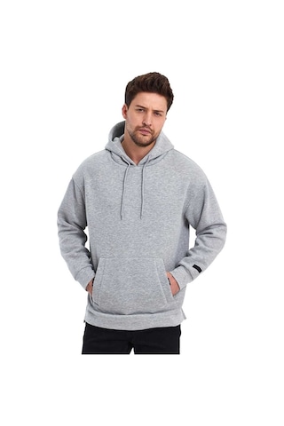 Adams Kapüşonlu Oversize Kanguru Cep Şardonlu 3 İplik Erkek Sweatshirt 001
