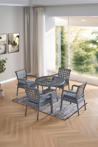 Evdemo Ayaz 4 Kişilik Rattan Bahçe Balkon Mutfak Masa Takımı Gri Gri