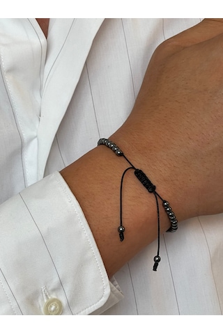 14 Ayar Altın Küp Altın Detaylı Siyah Hematit Taşlı Altın Bileklik Altın - Siyah