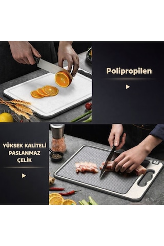 Paslanmaz Çelik Kesme Tahtası Bıçak Bileme Özellikli, Çizilmeye Dayanıklı, Çift Taraflı Bej
