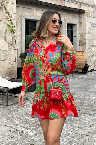 Madmext Kırmızı Desenli Kısa Kadın Elbise Mg2429 Kırmızı