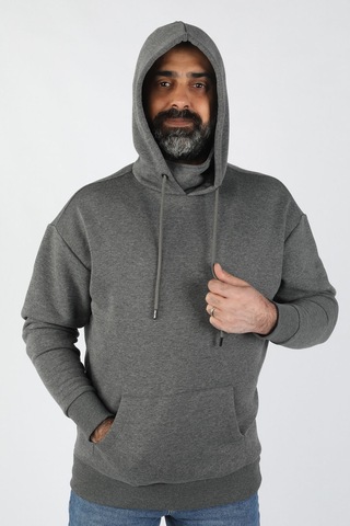 Erkek Kapüşonlu Polar Gri