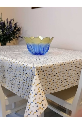 Elyaflı Pvc Muşamba - Desenli Silinebilir Masa Örtüsü 02mrl126a Krem