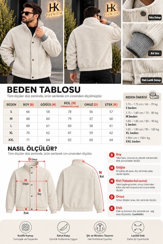 Hk Premium Erkek Fitilli Kadife Mont Astarsız Oversize Dik Yaka Çıtçıtlı Bomber Ceket Bej