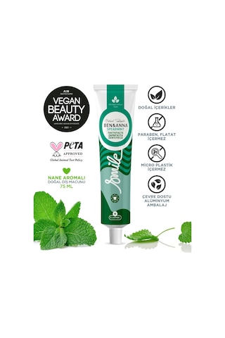 Ben & Anna Florürlü Nane Aromalı Diş Macunu 75 Ml Ferah Nefes Güçlü Mine Vegan