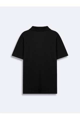 LTB V Yaka Pike Polo Yaka Siyah T-shırt