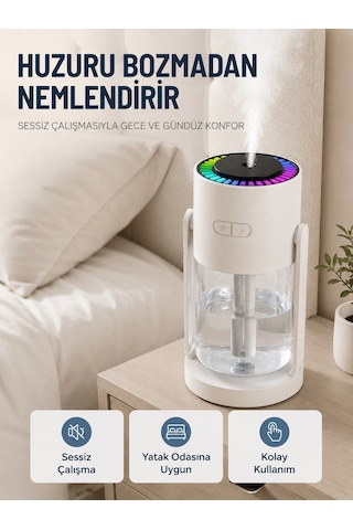 Tek Taşınabilir Hava Nemlendirici Led Işıklı Şeffaf Hazneli Ev Ofis Yatak Odası Nemlendirme Cihazı Najmaddin Diğer