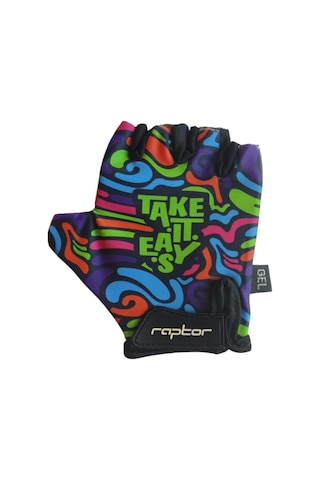 Raptor Çocuk Eldiveni Kısa Parmak Çocuk Bisiklet Eldiveni Silikon Jelli Take İt Easy Desenli M Beden