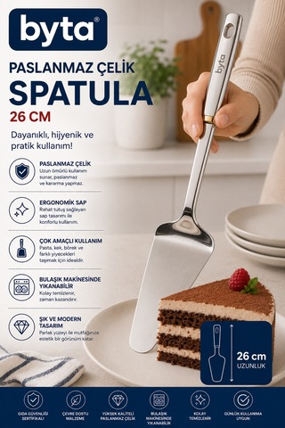 Paslanmaz Çelik Kek, Pasta Ve Börek Servis Spatulası 26 Cm Gri
