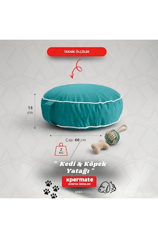 Xpermate Fermuarlı Kedi ve Köpek Minderi Yuvarlak Kedi Minderi Yıkanabilir Kedi Köpek Yatağı Turkuaz