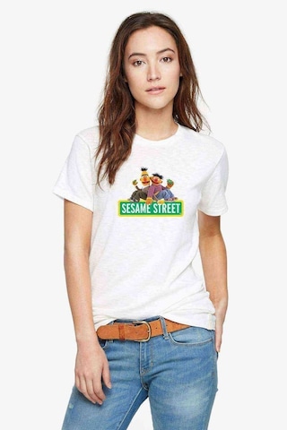 Susam Sokağı Baskılı Beyaz Kadın Tshirt (534310442)
