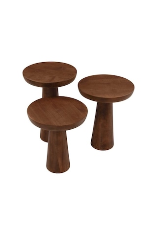 Mushroom Üçlü Zigon Sehpa Ceviz