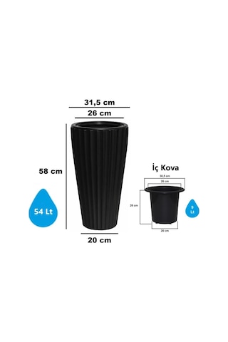 Omnipazar So-lvt1 Lilyum Vazo Saksı Takımı İç Kovalı 54 Litre No:1 Siyah