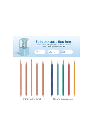 Yunboo 3 Seviyeli Otomatik Kalem Açacağı - 7-8mm Kalemler İçin, Şarj Edilebilir, Mavi Gümüş