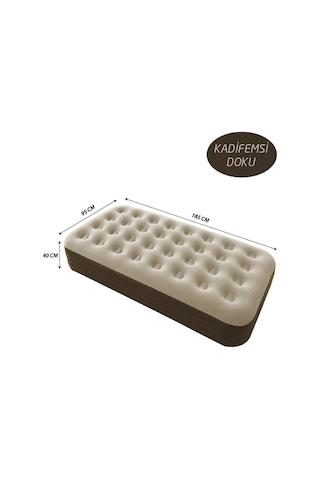 Campout Yüksek Tek Kişilik Şişme Yatak Krem Bej