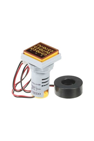 Pazly Küçük Kare Dijital Voltampermetre - Ac 60-500v / 0-100a, 3 Led Ekran, Frekans Ve Akım Göstergesi