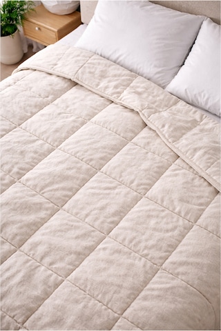 Bellona Linen Çift Kişilik Natural Keten Yorgan 195x215 Cm Jüt Keten Çantalı Bej