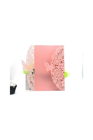 Pembe 10 Adet Narin Oyma Davetiye Romantik Kelebek Kağıt Kartı Lazer Kesim Düğün Davetiyesi Kartı