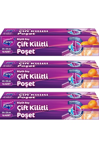 10'lu Çift Kilitli Buzdolabı Poşeti Büyük Boy 26 X 28 Cm Üçlü Paket