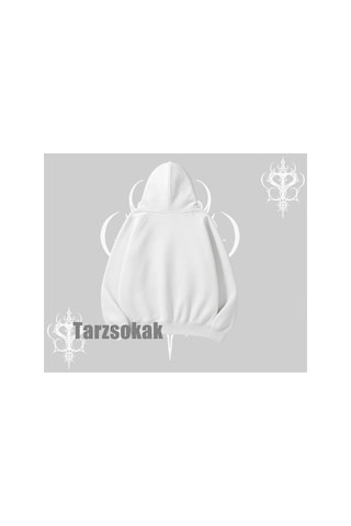 Tarzsokak Kapşonlu Sweatshirt Punk Rock Chaos Skeleton Riot Beyaz