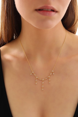 925 Ayar Gümüş Zirkon Taşlı Uzun Ve Kısa Parça Sallantılı Tamtur Kolye Altın