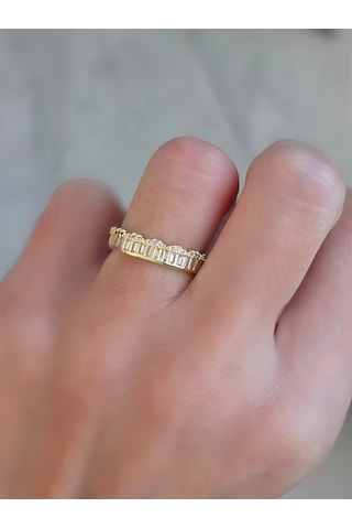 Ayarlanabilir Su Yolu Model Zirkon Taşlı Gold Renk Çelik Yüzük Altın
