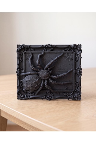 Örümcek Duvar Heykeli Rölyef Çerçeve - Gotik Barok Cadılar Bayramı Tasarım Mat Siyah 25 Cm Salon Duvar Dekoru Halloween Hediyesi 25cm