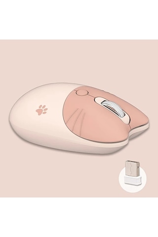 Besthome1 Kedi Karikatür Baskılı Kablosuz Sessiz Fare Sütlü Beyaz 2 Adet Diğer