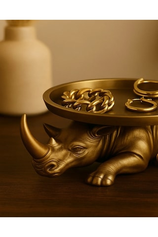 Dekoratif Tasarım Gold Gergedan Sunum Not Pratik Gereç Vegan Üretim 14 X 14 Cm