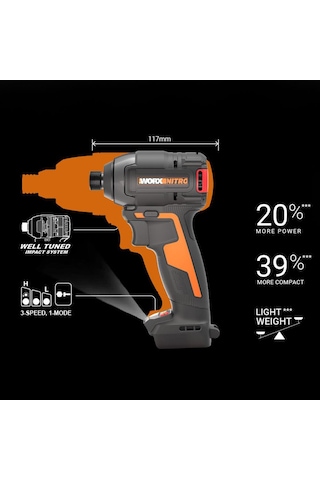 Worx WX265.9 20 V 200 NM Şarjlı Darbeli Solo Tornavida