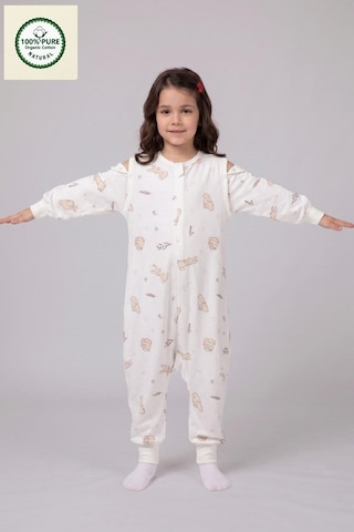 Cantoy Pazen Çıtçıtlı Çıkarılabilir Kollu Bebek Çocuk Uyku Tulumu 1.0 Tog %100 Pamuk Natural Krem