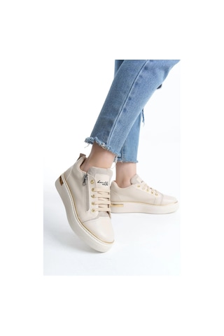 Dına Bağcıklı Fermuarlı Ortopedik Taban Kadın Sneaker Spor Ayakkabı Ckt - Krem/altın Krem