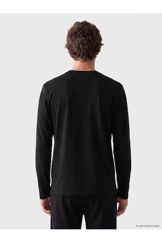 LC Waikiki Lc Waıkıkı Siyah Henley Yaka Uzun Kollu Erkek Pijama Üst