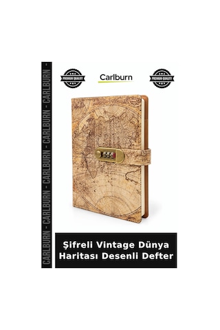 Şifreli Vintage Dünya Haritası Desenli Defter Arkadaş Hediyesi Seyahat Günlüğü Anı Defteri