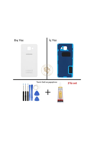 Samsung Galaxy A5 2016 A510 Beyaz Renk Arka Kapak + Tamir Seti + B7000 Yapıştırıcı Arka Cam Batarya Kapağı Pil Kapağı Lazer Kesim Back Cover Galaxy A5 2016 Uyumlu 26977656