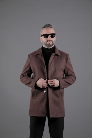 Ohepmoda Gizli Düğmeli Erkek Kaşe Kaban Mont Kahverengi