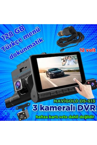 4inç Dokunmatik 3 Kameralı Araç İçi Dvr 128 Gb 12 Volt