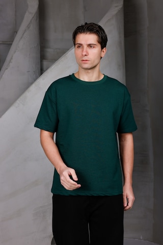 Erkek Basic Oversize Bisiklet Yaka 2 İki İplik Kompakt T-shirt Nefti