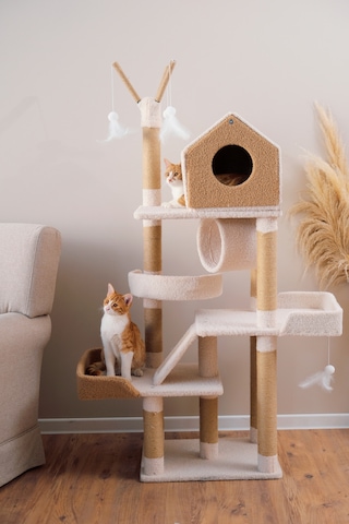 Kuara Bella Kedi Ağacı 3 Katlı Tırmalama Direği Yatak ve Oyuncaklı